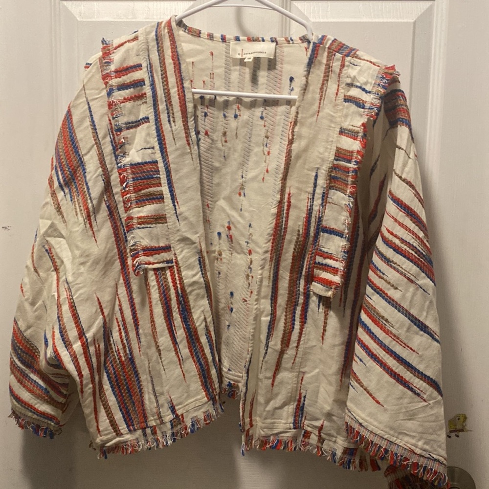 Anthropologie one size fits most Western Kimono Shrug cover up Tan, Red, Blue - Picture 4 of 9